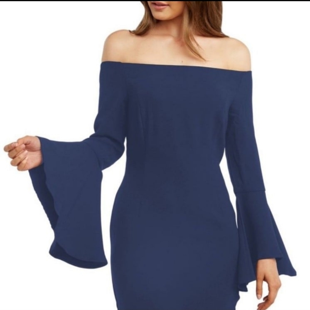 Elegant Off-Shoulder Navy Dress